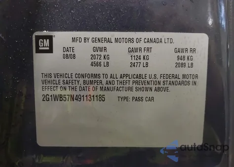 2009 Chevrolet Impala Ls из США, поврежденный, VIN 2G1WB57N491131185